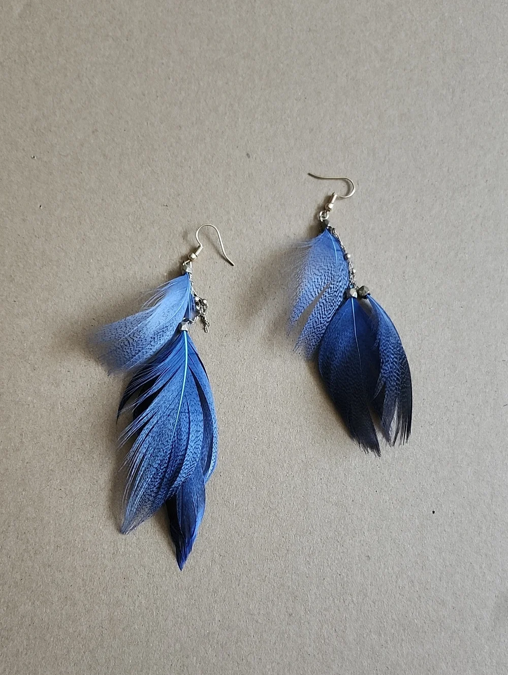 Silver Hook Blue Feather Drop Earrings - Women Jewelry
